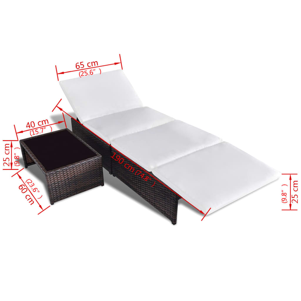 2 db barna polyrattan dönthető kerti szék asztallal