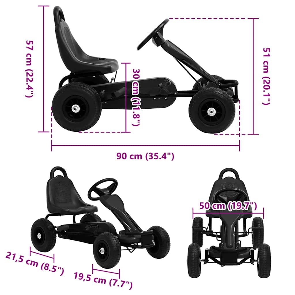 Fekete pedálos gokart pneumatikus gumikkal