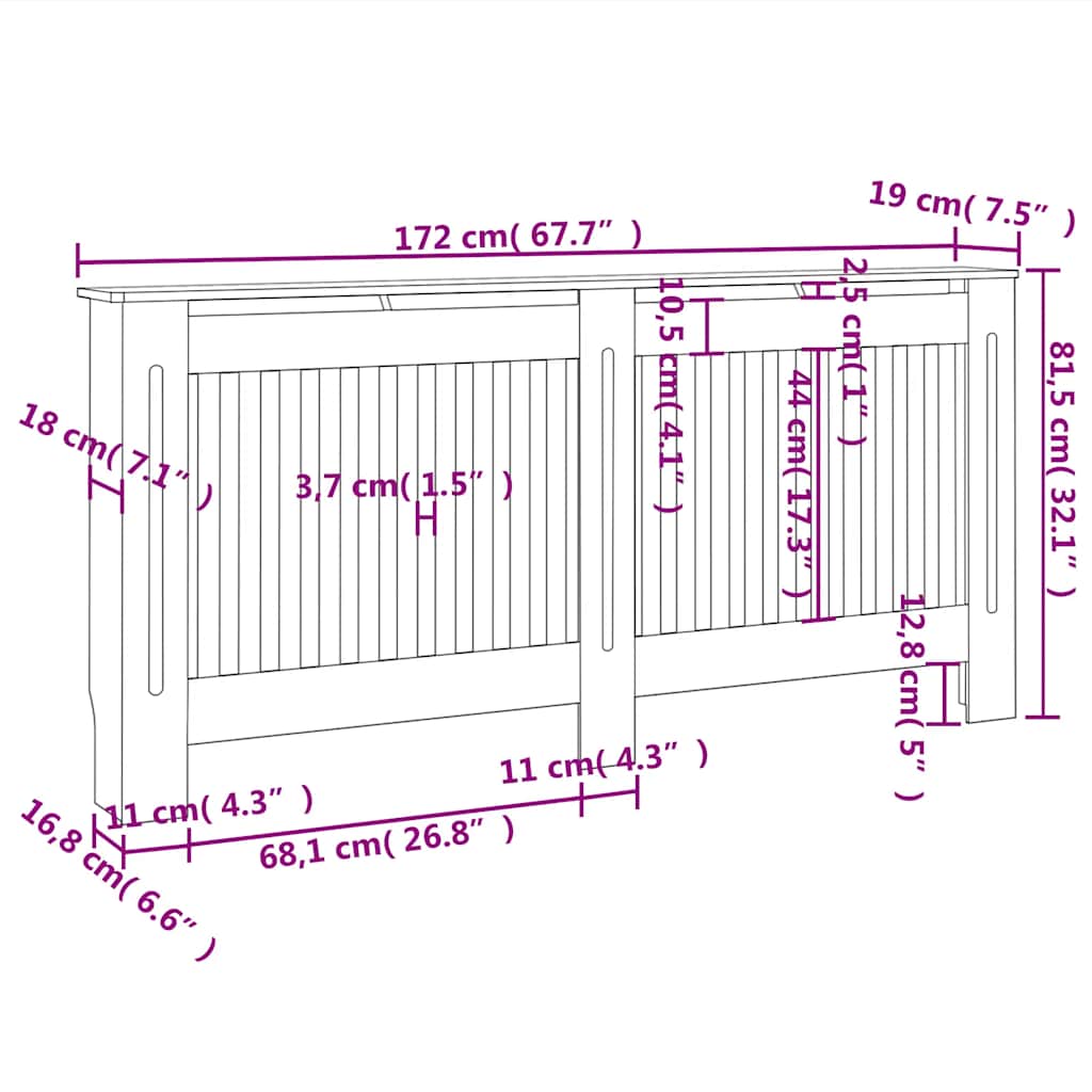 MDF radiátor burkolat fehér 172 cm