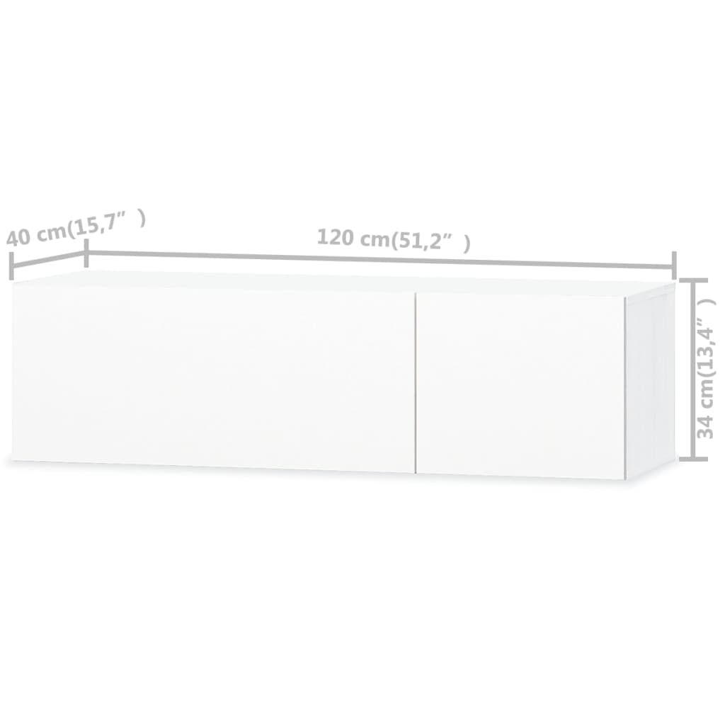 fehér magasfényű szerelt fa TV szekrény 120 x 40 x 34 cm