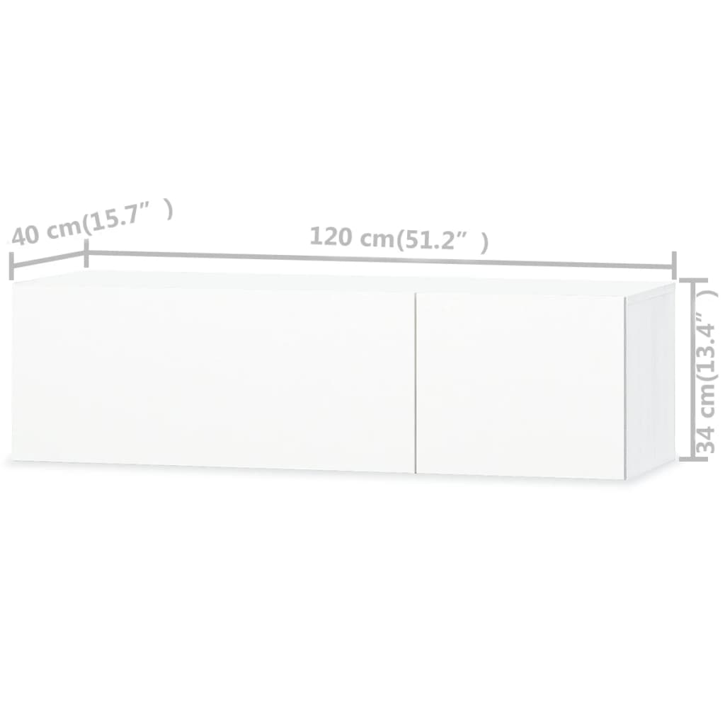 2 db fehér magasfényű furnér TV szekrény 120 x 40 x 34 cm
