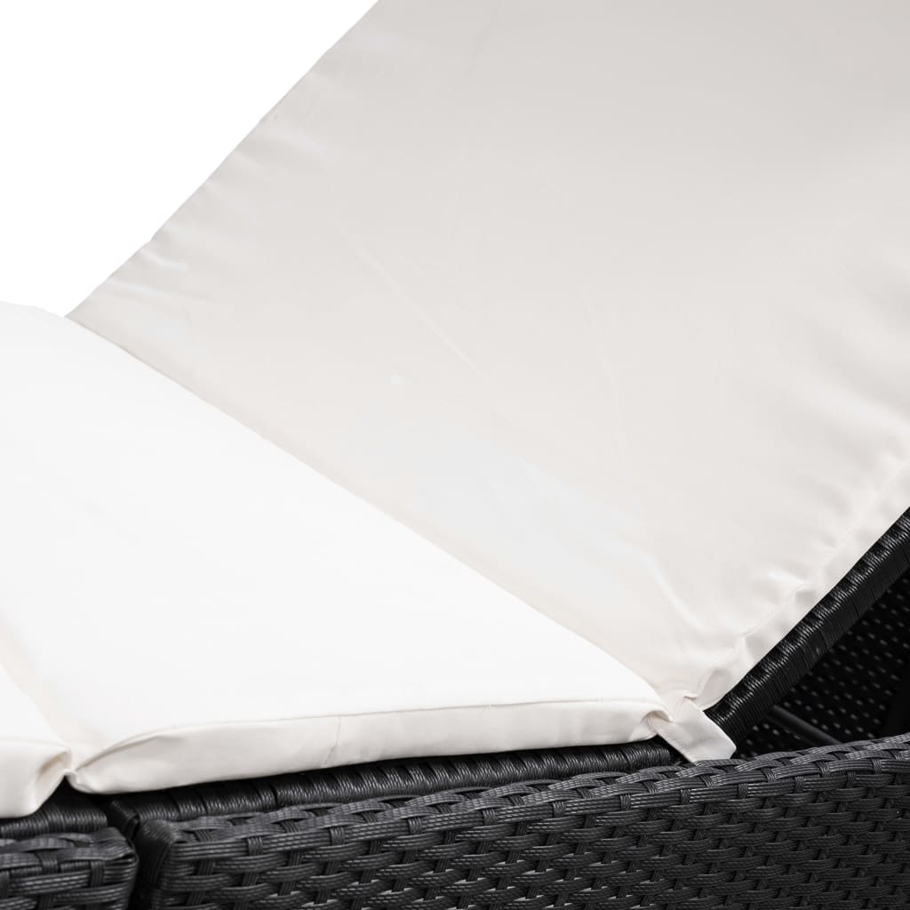 fekete polyrattan napozóágy párnával