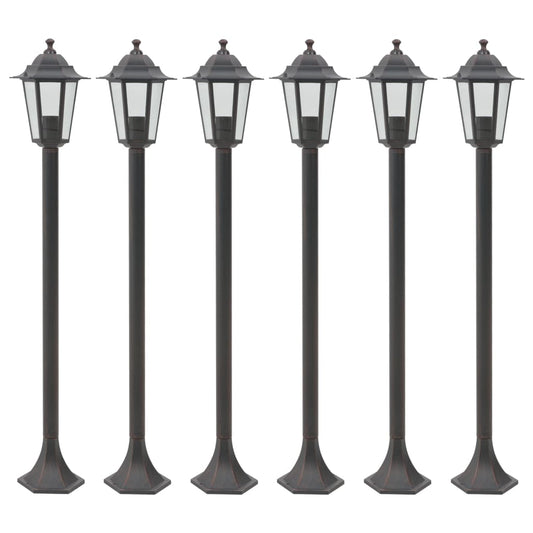 6 db bronzszínű alumínium kerti állólámpa, E27, 110 cm