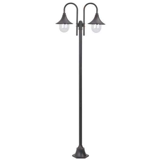 bronzszínű 2-égős alumínium kerti állólámpa, E27, 220 cm