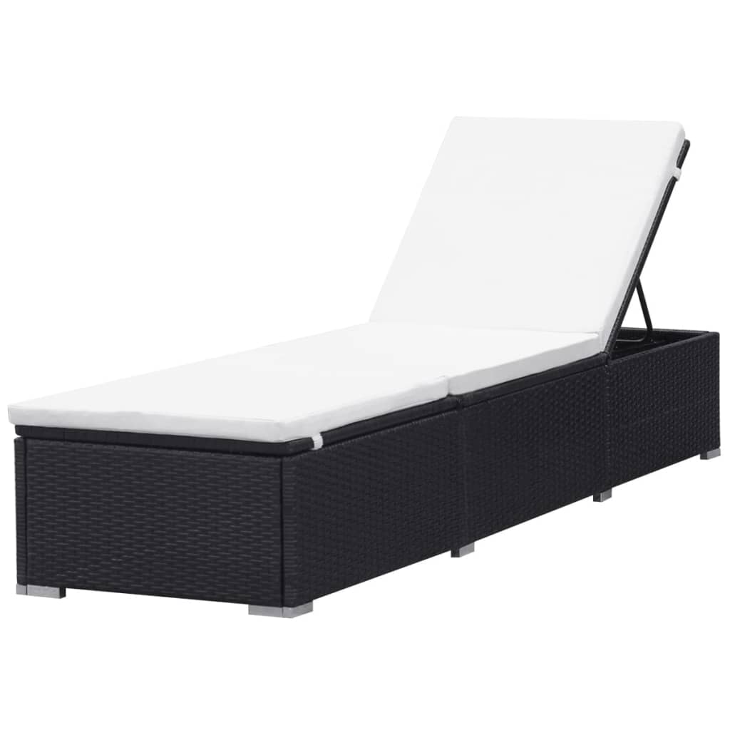 fekete polyrattan napozóágy párnával
