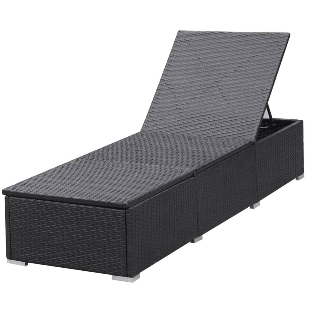 fekete polyrattan napozóágy párnával