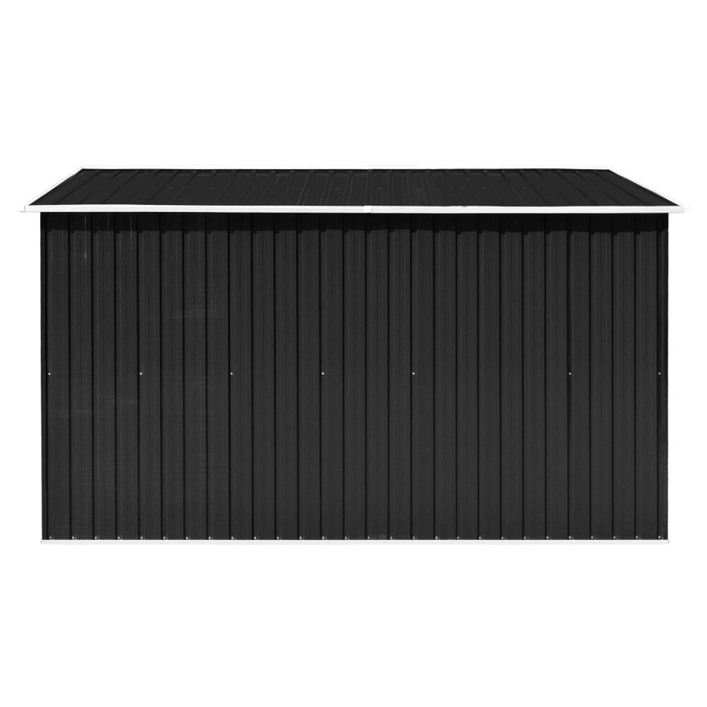 antracitszürke fém kerti fészer 257 x 298 x 178 cm