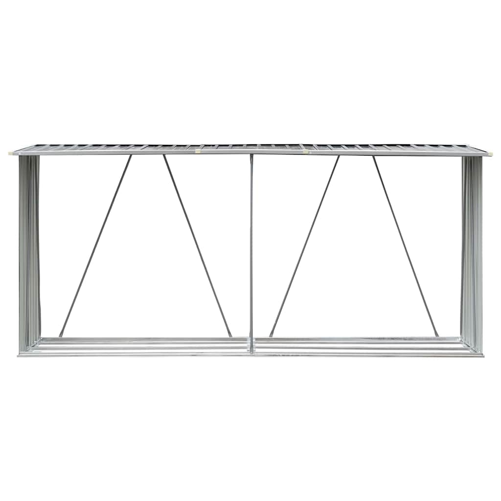 szürke horganyzott acél kerti tűzifatároló 330 x 84 x 152 cm