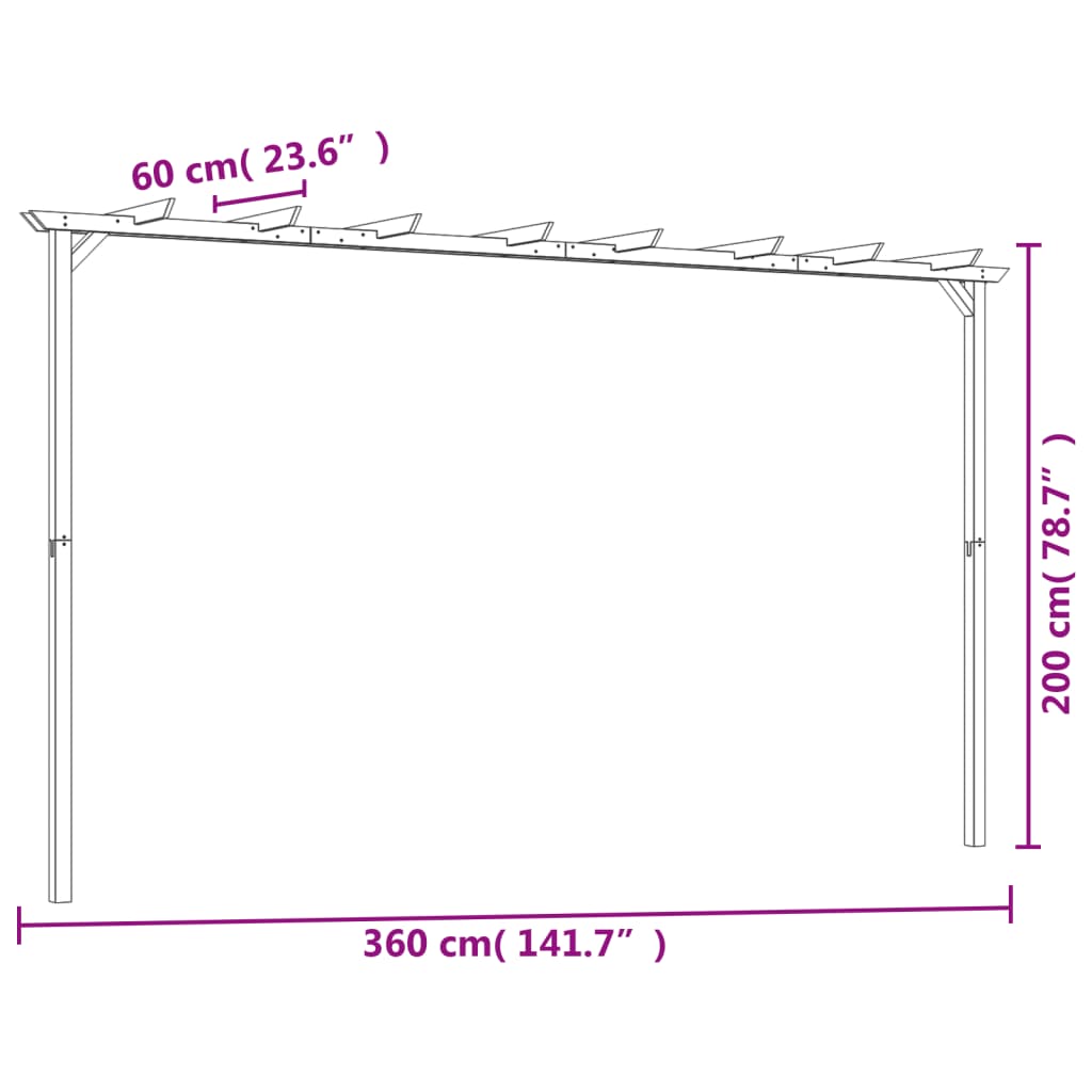 kerti pergola impregnált fenyőfalécekből 360 x 200 x 60 cm