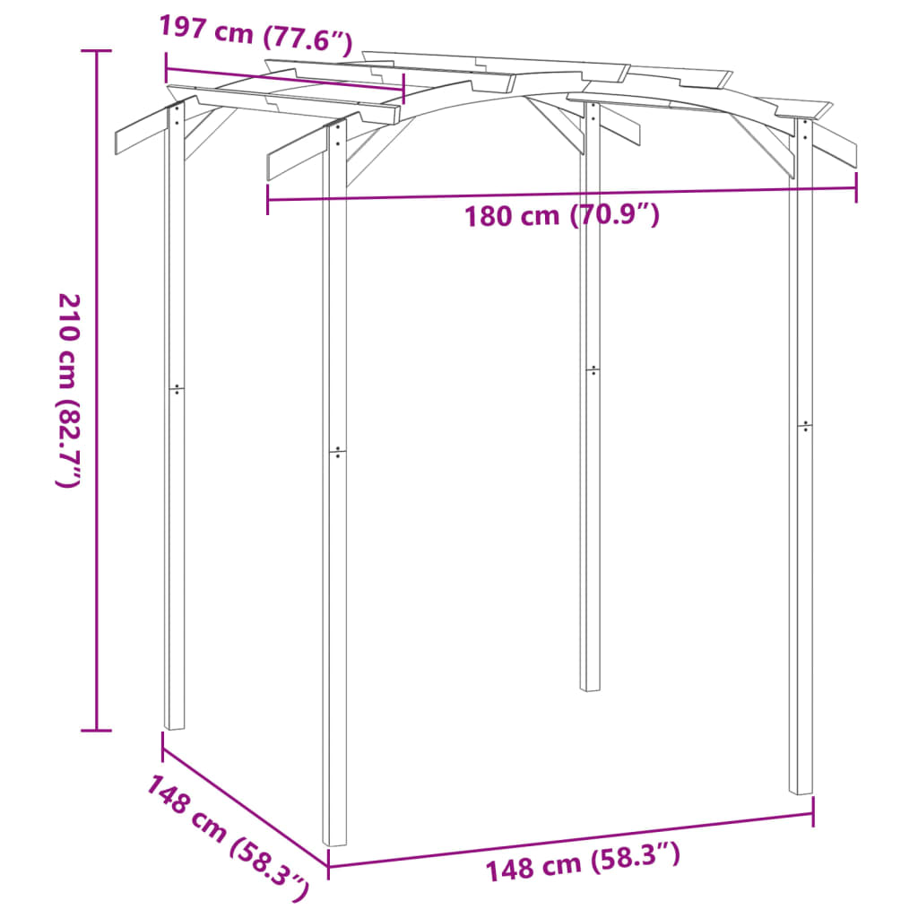 kerti pergola impregnált fenyőfalécekből 180 x 197 x 210 cm