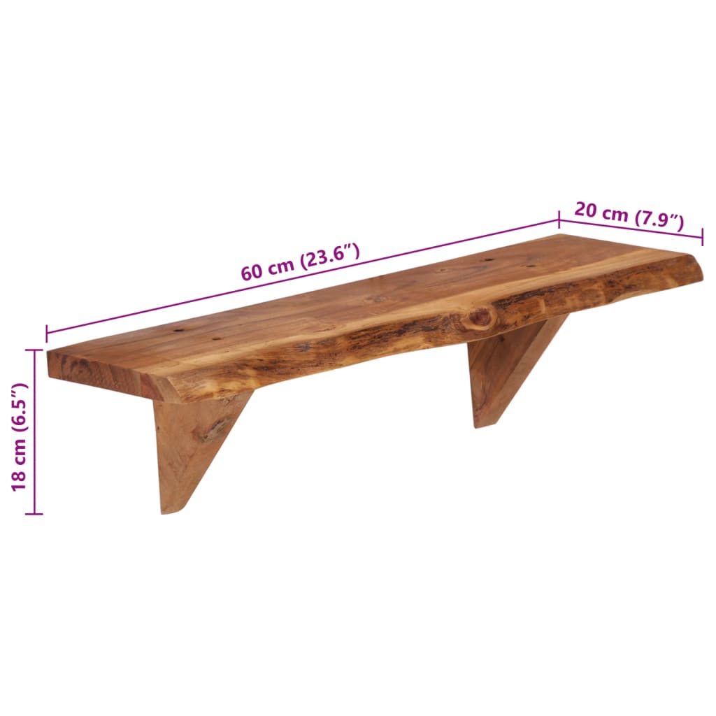 2 db tömör akácfa fali polc 60x20x18 cm