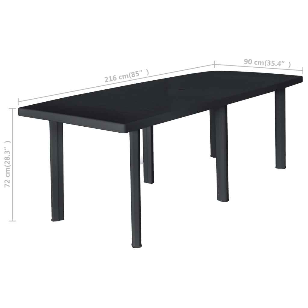 antracitszürke műanyag kerti asztal 216 x 90 x 72 cm