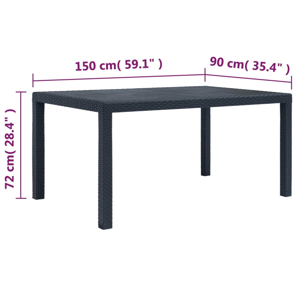 antracit rattan hatású műanyag kerti asztal 150 x 90 x 72 cm