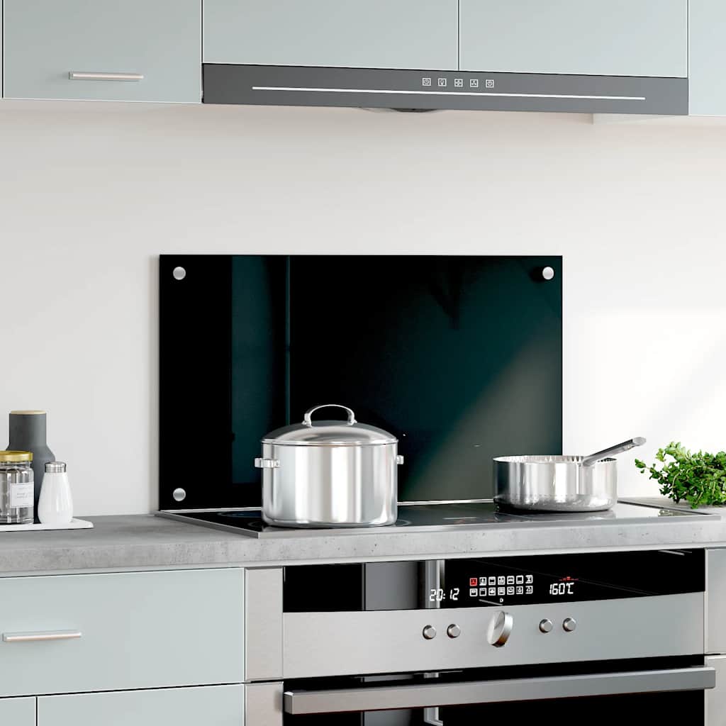 fekete edzett üveg konyhai falburkoló 70 x 40 cm