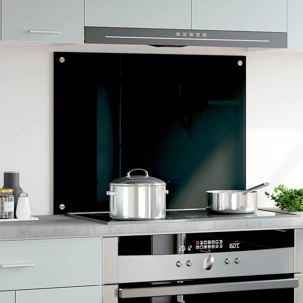 fekete edzett üveg konyhai falburkoló 80 x 60 cm