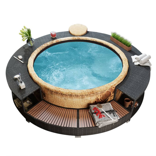 fekete polyrattan jakuzzi-keret