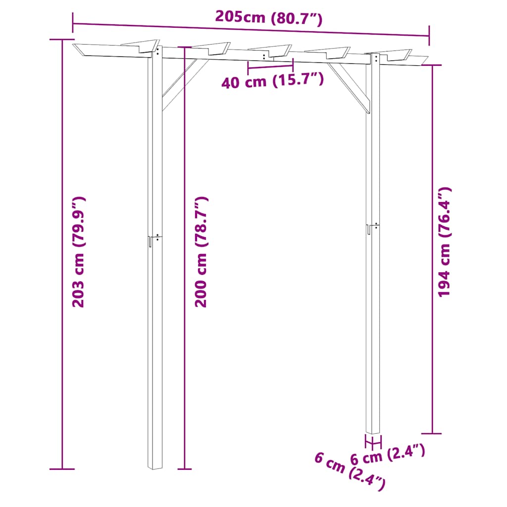 fa kerti pergola 205 x 40 x 203 cm