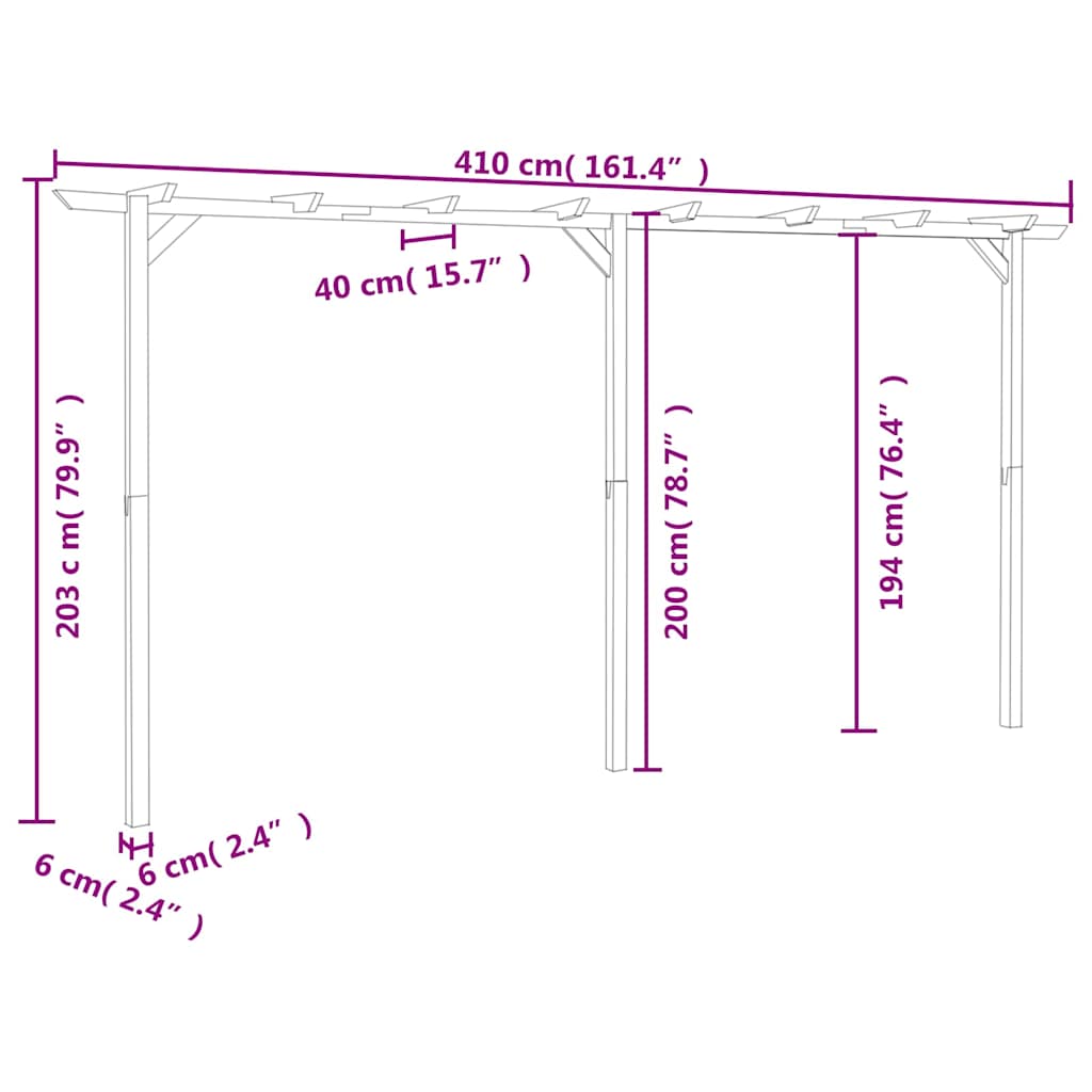 fa kerti pergola 410 x 40 x 203 cm