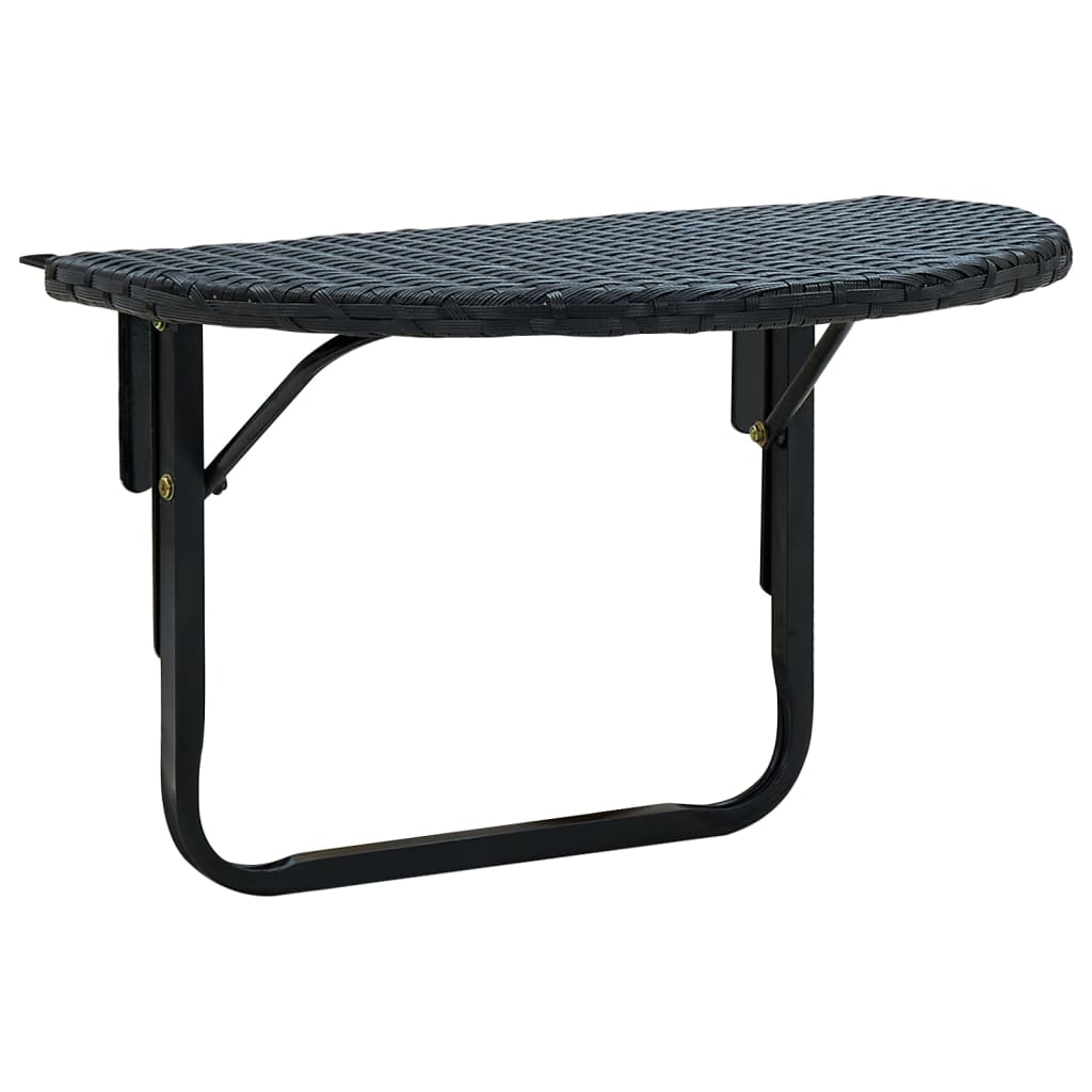fekete polyrattan erkély asztal 60 x 60 x 32 cm