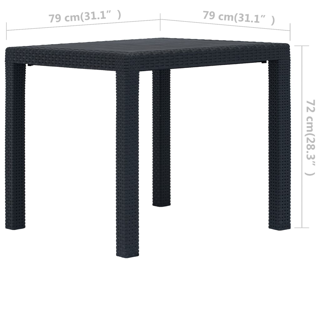 antracitszürke rattan küllemű műanyag kerti asztal 79x79x72 cm
