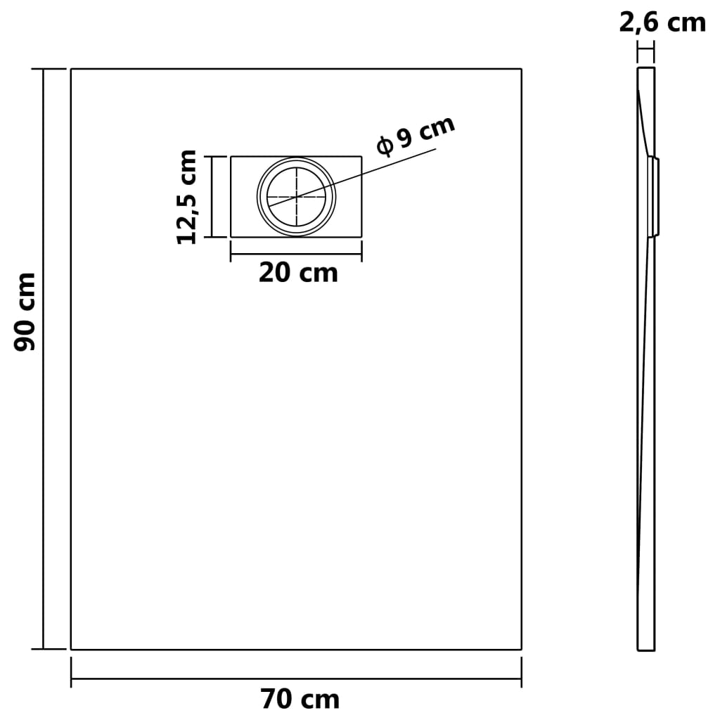 fekete SMC zuhanytálca 90 x 70 cm