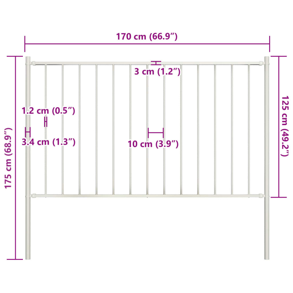 fehér porszórt acél kerítéspanel oszlopokkal 1,81 x 1,25 m