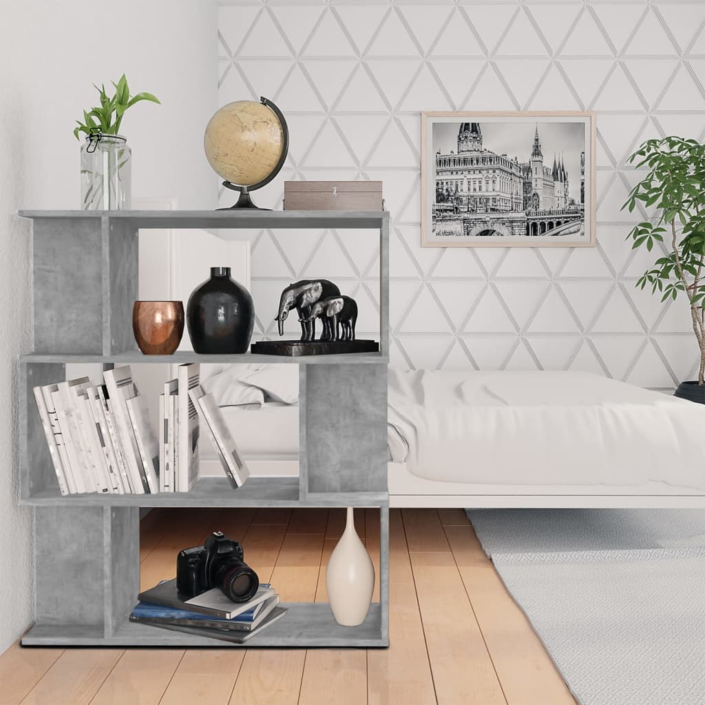betonszürke szerelt fa könyvszekrény/térelválasztó 80x24x96 cm