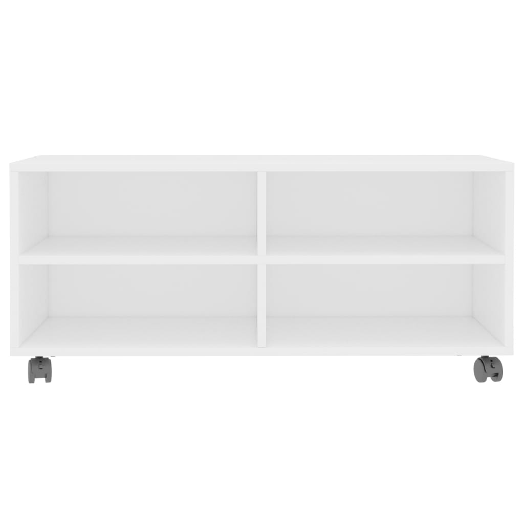 fehér szerelt fa TV-szekrény görgőkkel 90 x 35 x 35 cm