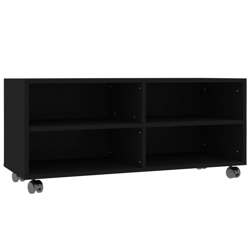fekete szerelt fa TV-szekrény görgőkkel 90 x 35 x 35 cm