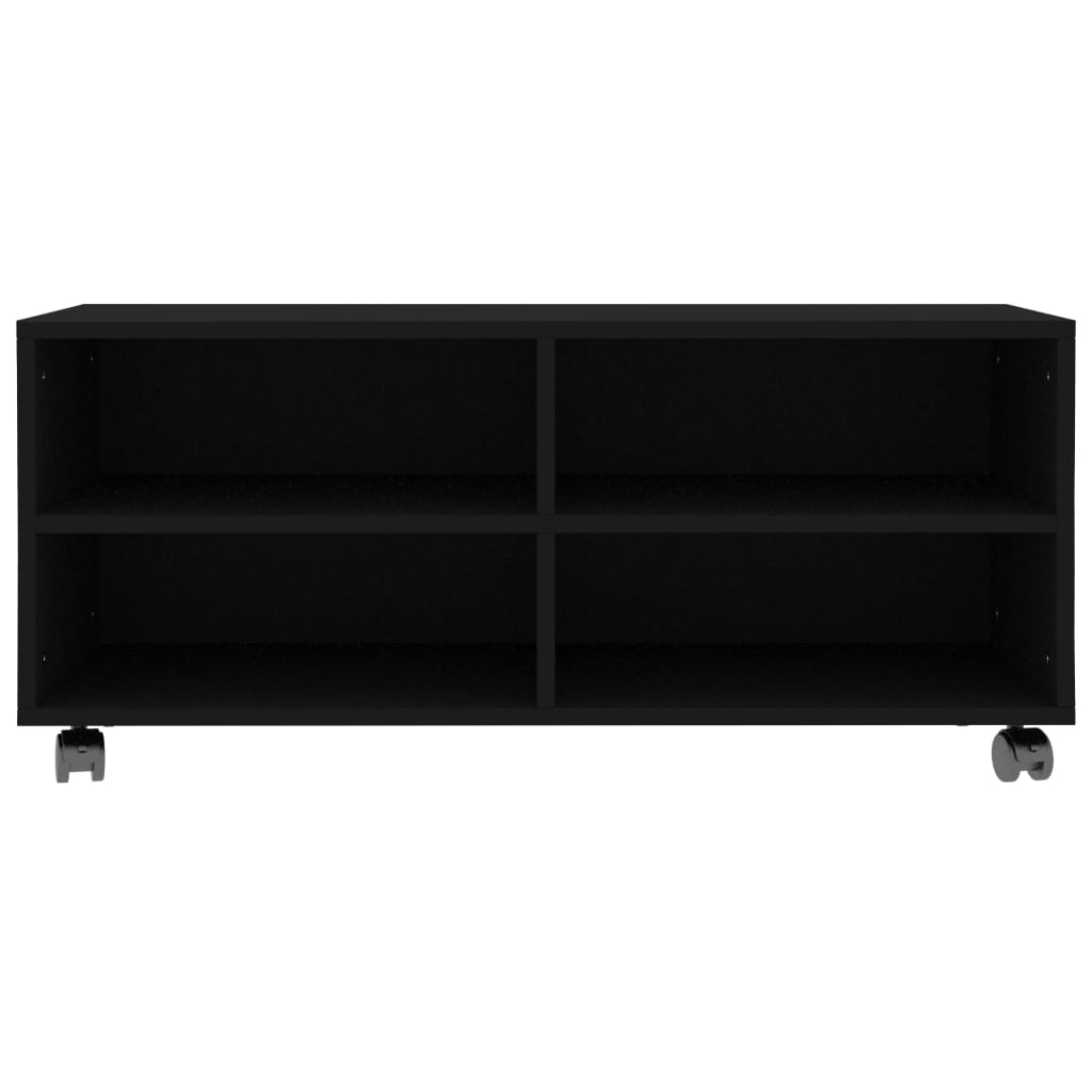 fekete szerelt fa TV-szekrény görgőkkel 90 x 35 x 35 cm