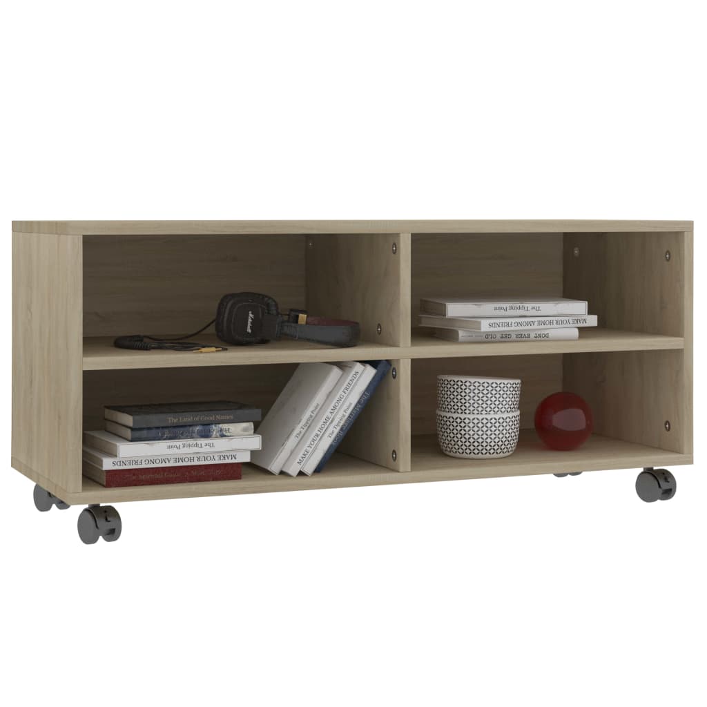 sonoma színű szerelt fa TV-szekrény görgőkkel 90 x 35 x 35 cm