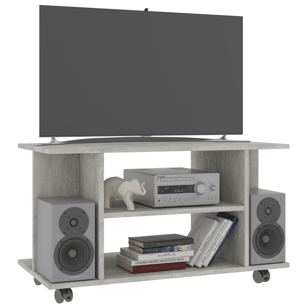 betonszürke szerelt fa TV-szekrény görgőkkel 80 x 40 x 45 cm