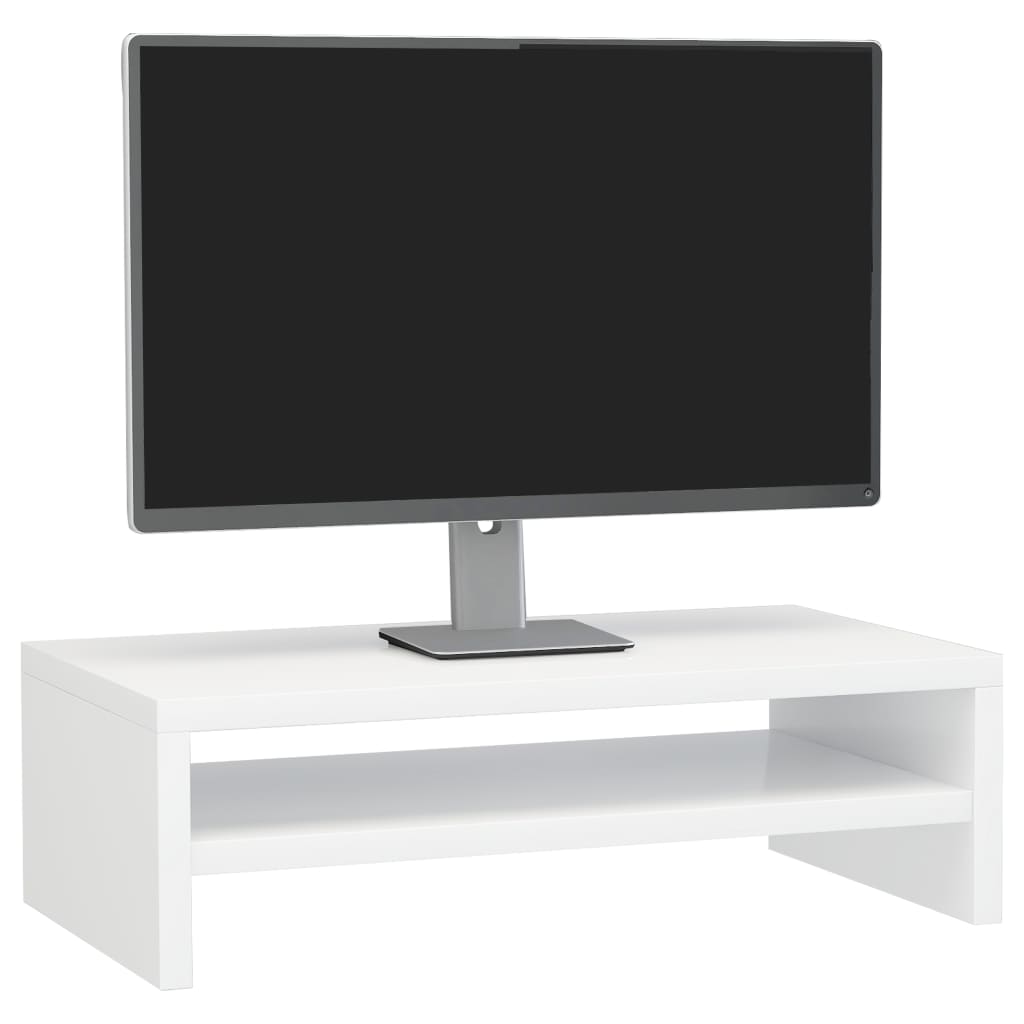 magasfényű fehér szerelt fa monitorállvány 42 x 24 x 13 cm