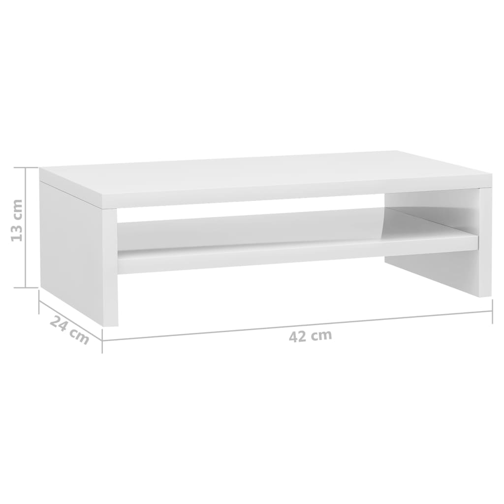magasfényű fehér szerelt fa monitorállvány 42 x 24 x 13 cm