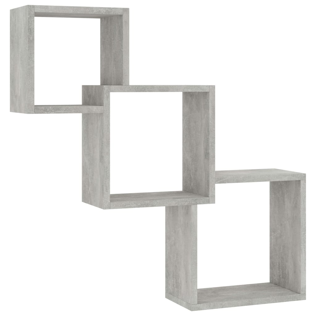 betonszürke kocka alakú szerelt fa fali polcok 68x15x68 cm