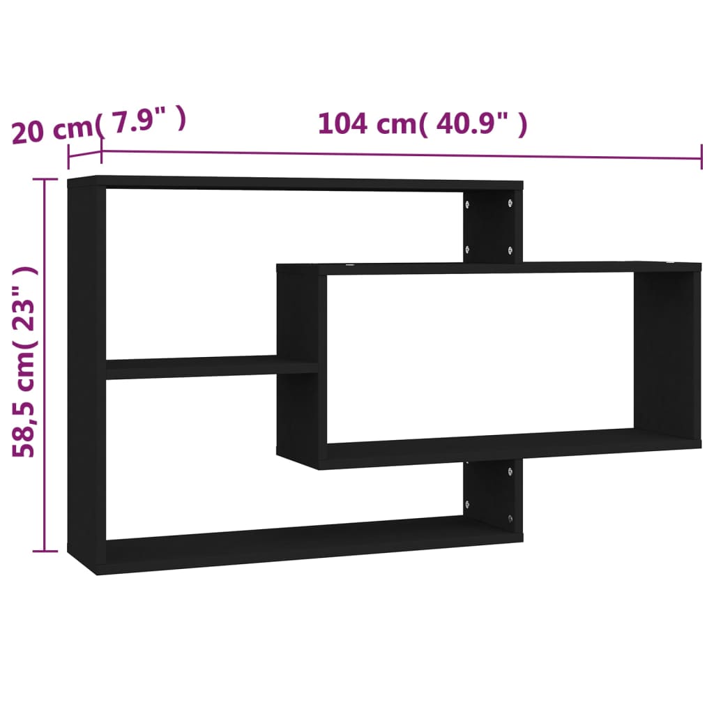 fekete szerelt fa fali polc 104 x 20 x 58,5 cm