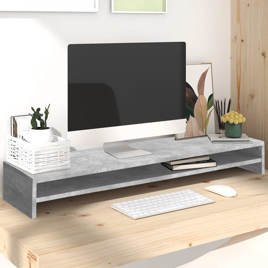 betonszürke szerelt fa monitorállvány 100 x 24 x 13 cm