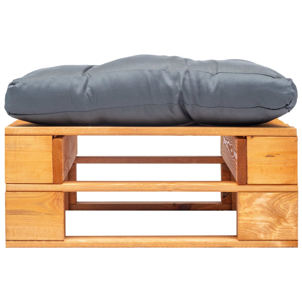 mézbarna fa kerti raklapzsámoly szürke párnával