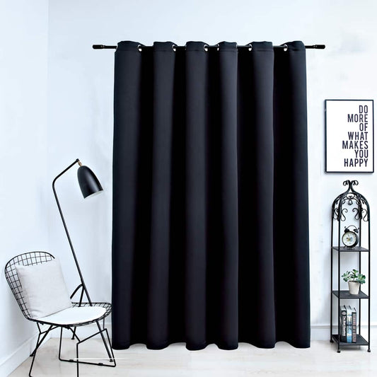 fekete sötétítőfüggöny fémkarikákkal 290 x 245 cm