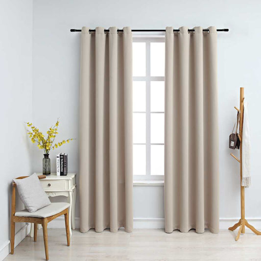 2 db bézs sötétítőfüggöny fémgyűrűkkel 140 x 175 cm