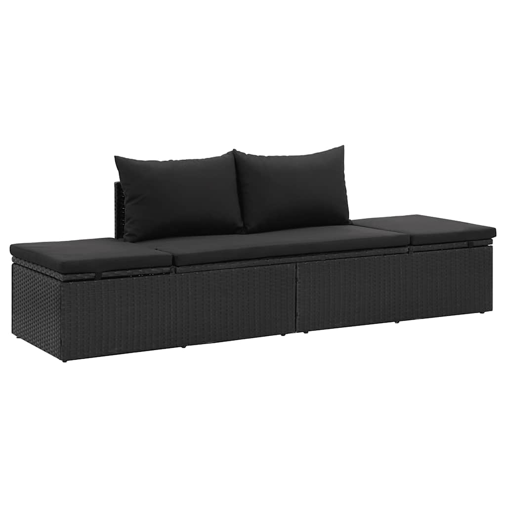 fekete polyrattan napozóágy párnákkal