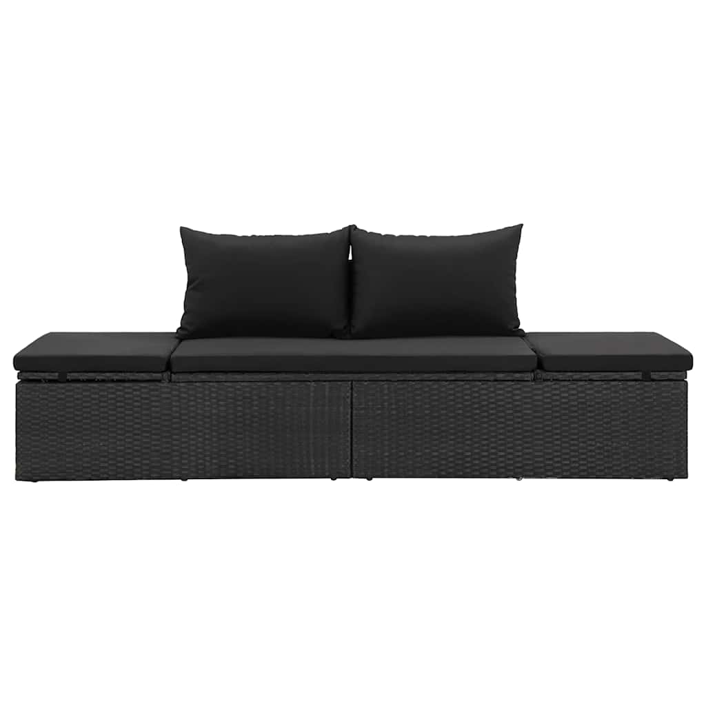 fekete polyrattan napozóágy párnákkal