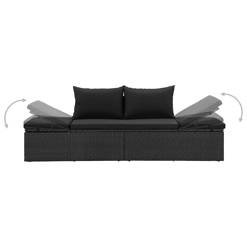 fekete polyrattan napozóágy párnákkal