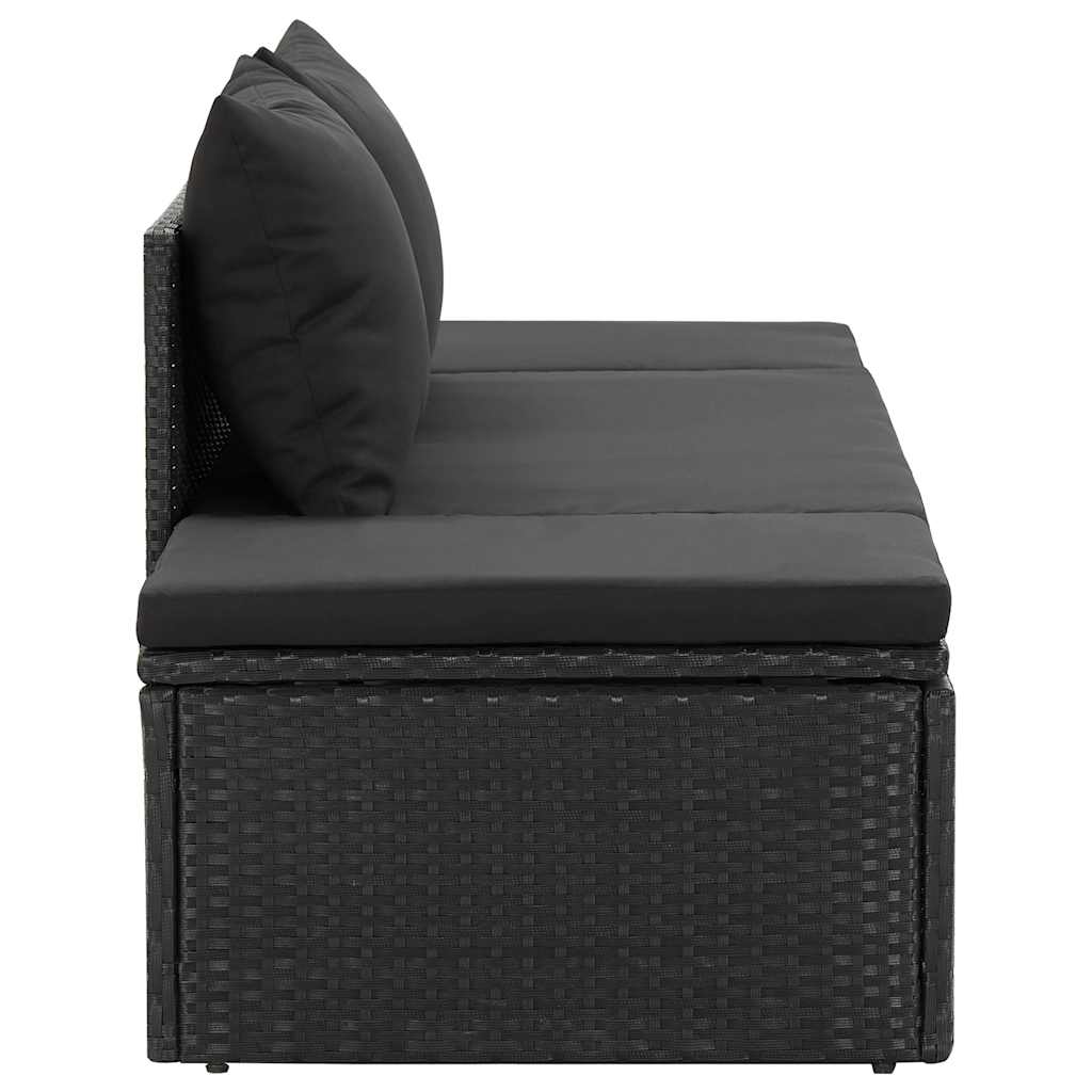 fekete polyrattan napozóágy párnákkal