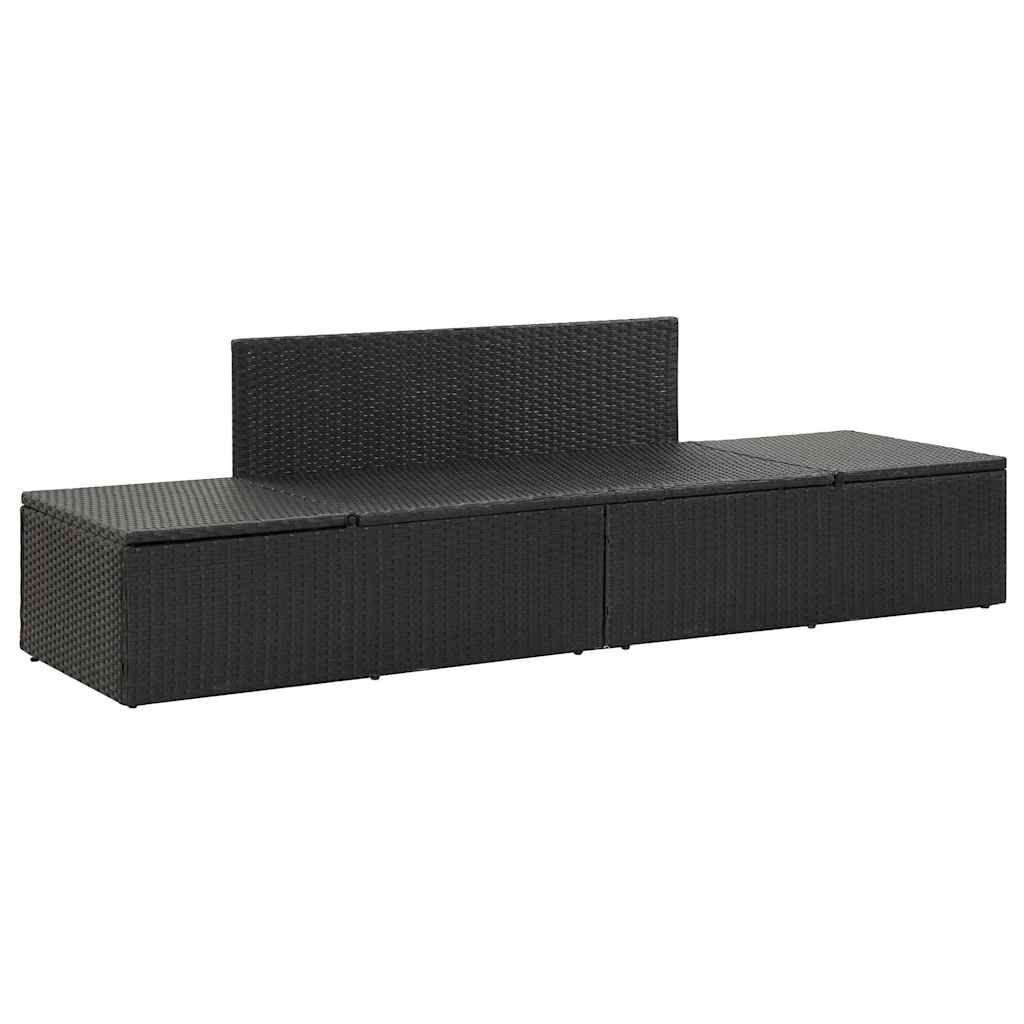 fekete polyrattan napozóágy párnákkal