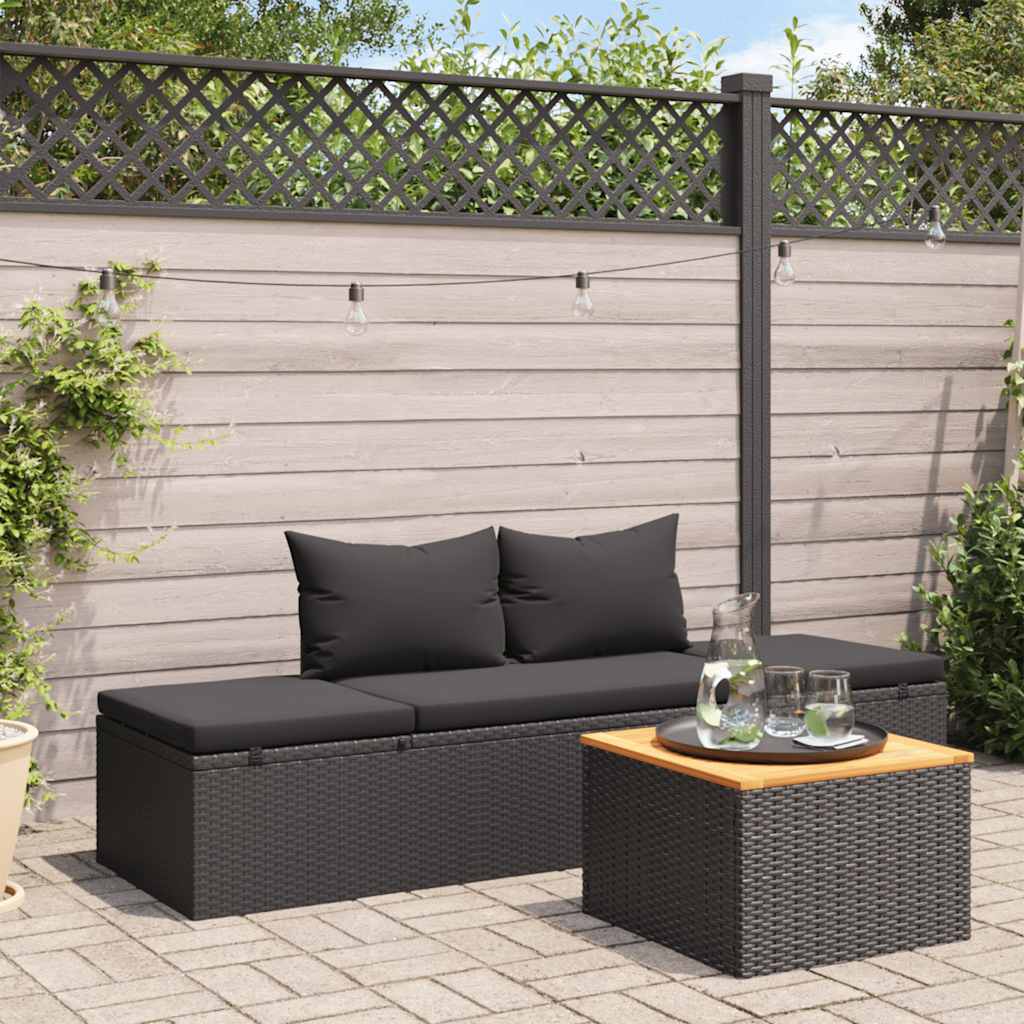 fekete polyrattan napozóágy párnákkal