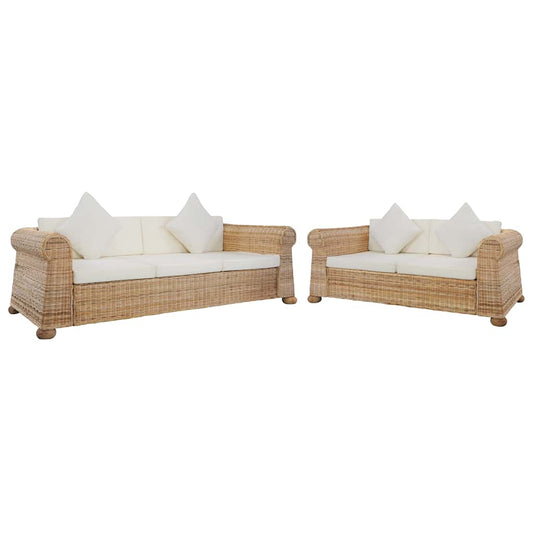 2 részes természetes rattan kanapészett párnákkal