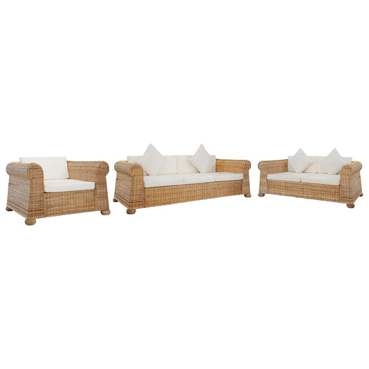 3 részes természetes rattan kanapészett párnákkal