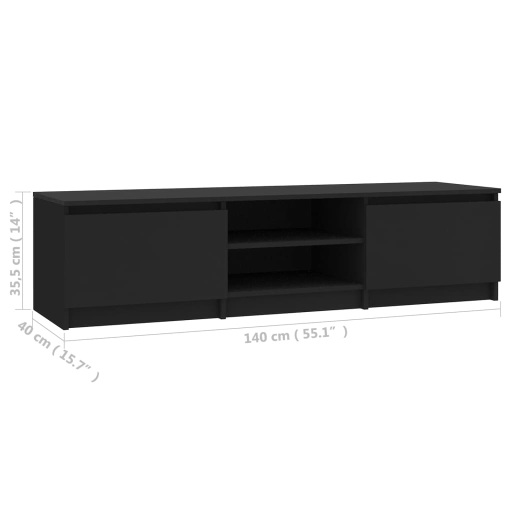 fekete szerelt fa TV-szekrény 140 x 40 x 35,5 cm