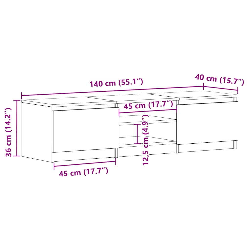 betonszürke szerelt fa TV-szekrény 140 x 40 x 35,5 cm
